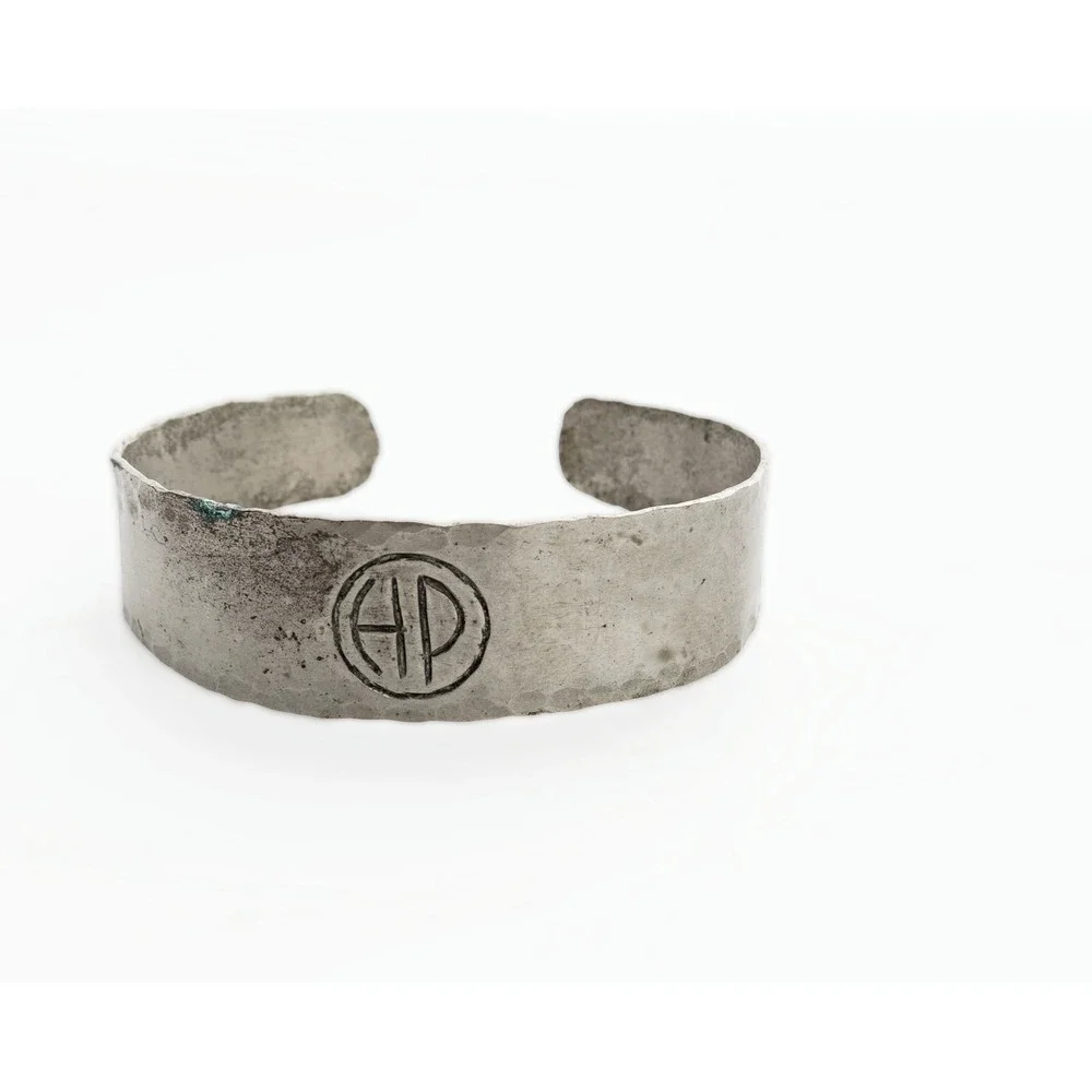 Silver Metal Cuff Bracelet HP Initials Vintage Distressed